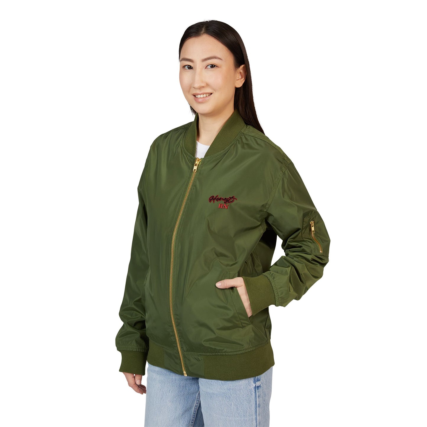 Honest RN Eco-Friendly Embroidered Bomber Jacket for Sustainable Style, Urban Fashion, Casual Outerwear, Gift for Her, Jacket