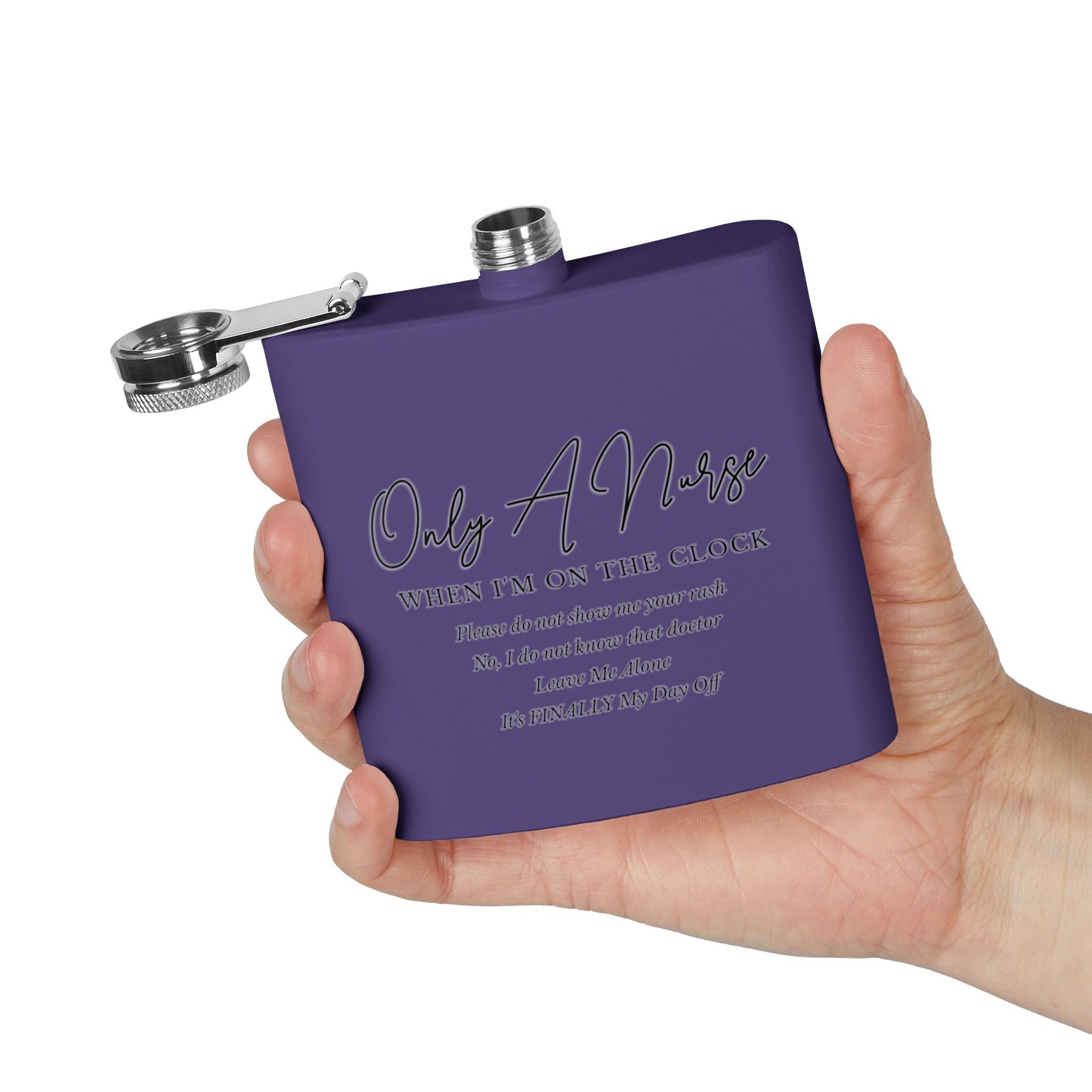Nurse On The Clock Flask, Healthcare Worker Gift, Funny RN Gift, Medical Professional Gift, Stainless Steel Drinkware, Hospital Staff