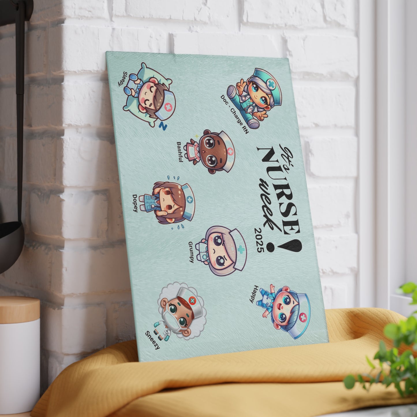 Cutting Board - Seven Nurse Dwarves Silly Design for Nursing Week 2025