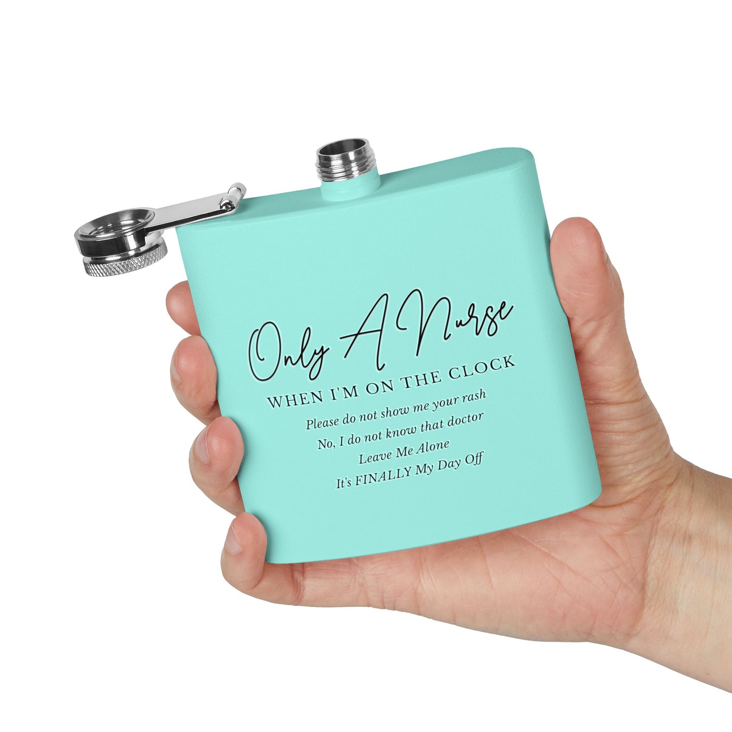 Nurse On The Clock Flask, Healthcare Worker Gift, Funny RN Gift, Medical Professional Gift, Stainless Steel Drinkware, Hospital Staff