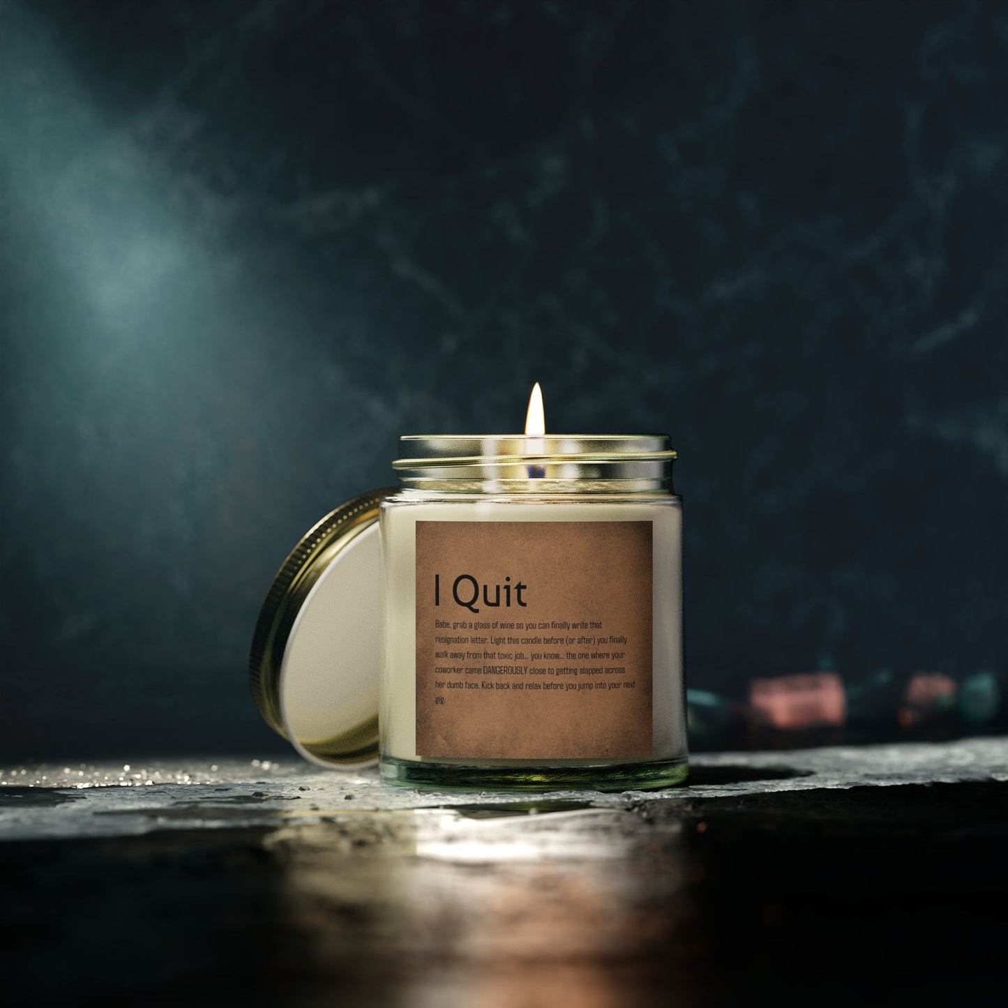 I Quit Scented Candle - Motivational Coconut Apricot Wax, Relaxing Home Decor, Self-Care Gift, Office Stress Relief