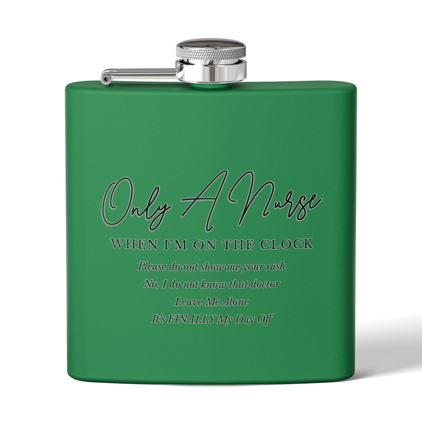Nurse On The Clock Flask, Healthcare Worker Gift, Funny RN Gift, Medical Professional Gift, Stainless Steel Drinkware, Hospital Staff