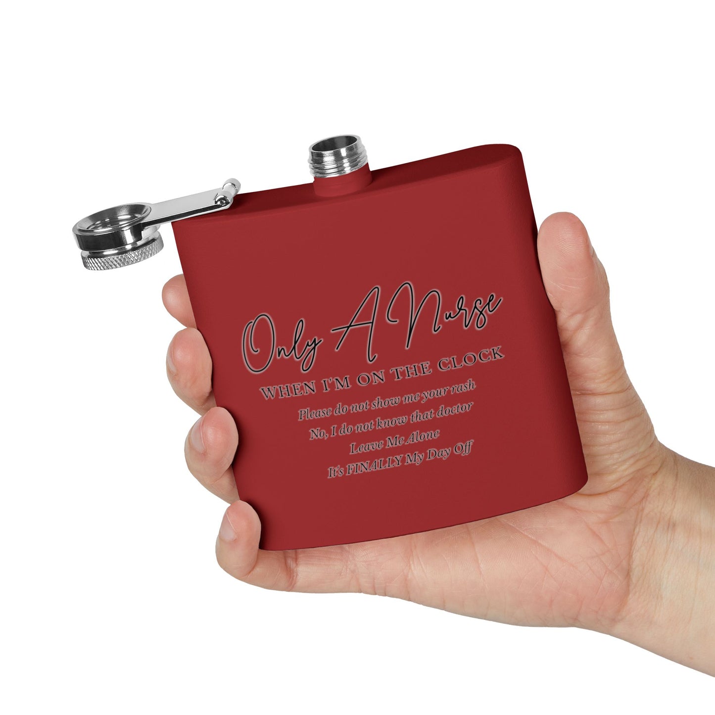 Nurse On The Clock Flask, Healthcare Worker Gift, Funny RN Gift, Medical Professional Gift, Stainless Steel Drinkware, Hospital Staff