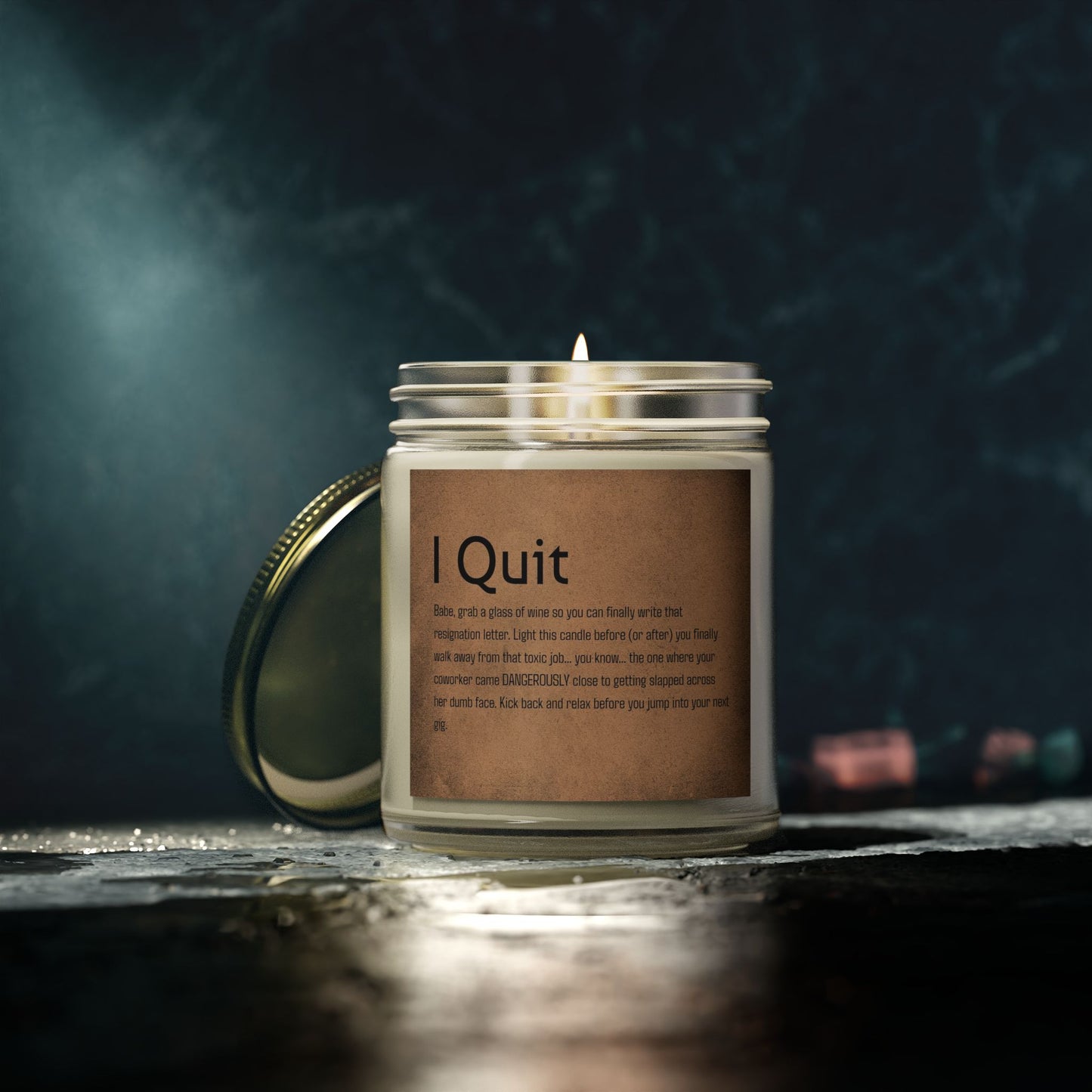 I Quit Scented Candle - Motivational Coconut Apricot Wax, Relaxing Home Decor, Self-Care Gift, Office Stress Relief