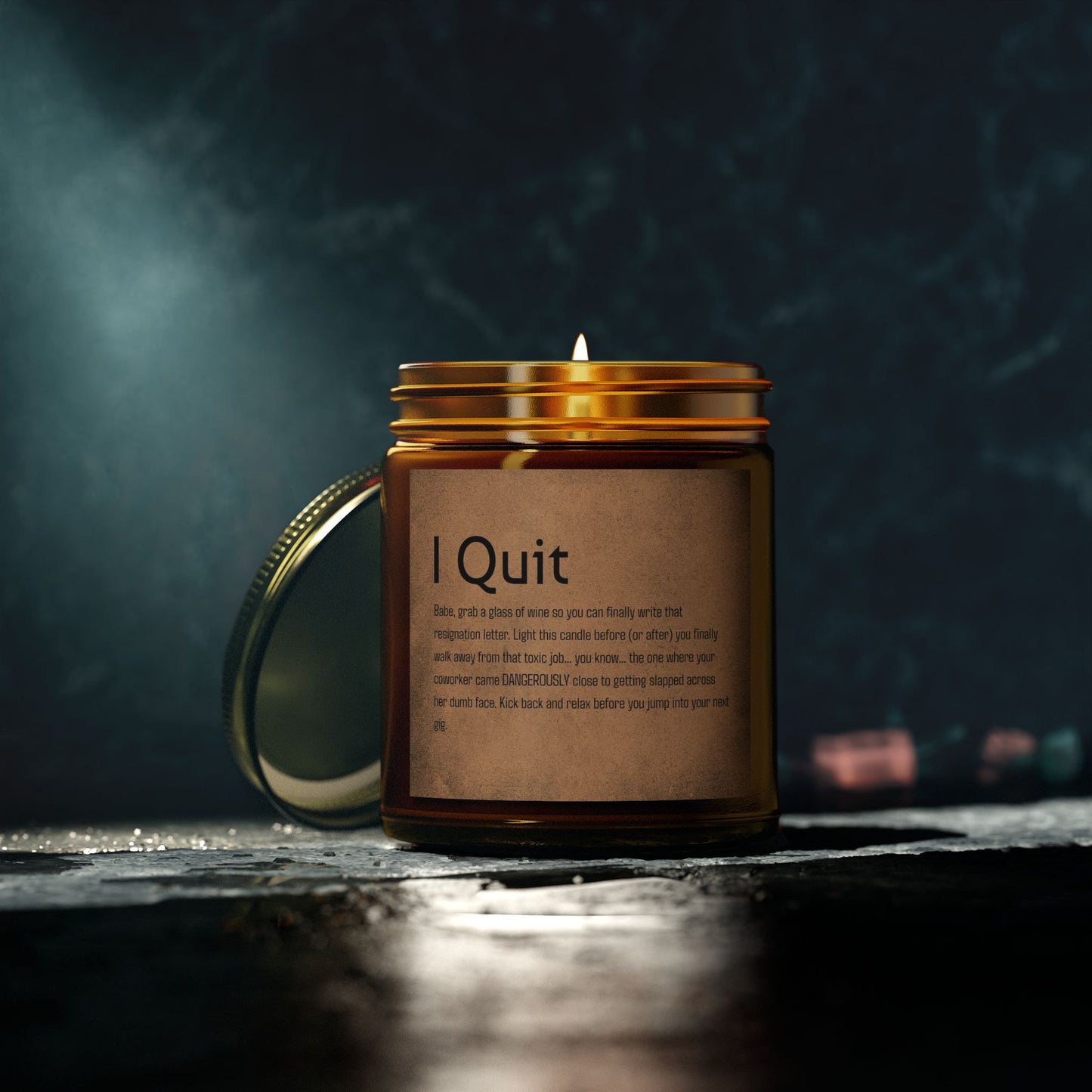 I Quit Scented Candle - Motivational Coconut Apricot Wax, Relaxing Home Decor, Self-Care Gift, Office Stress Relief
