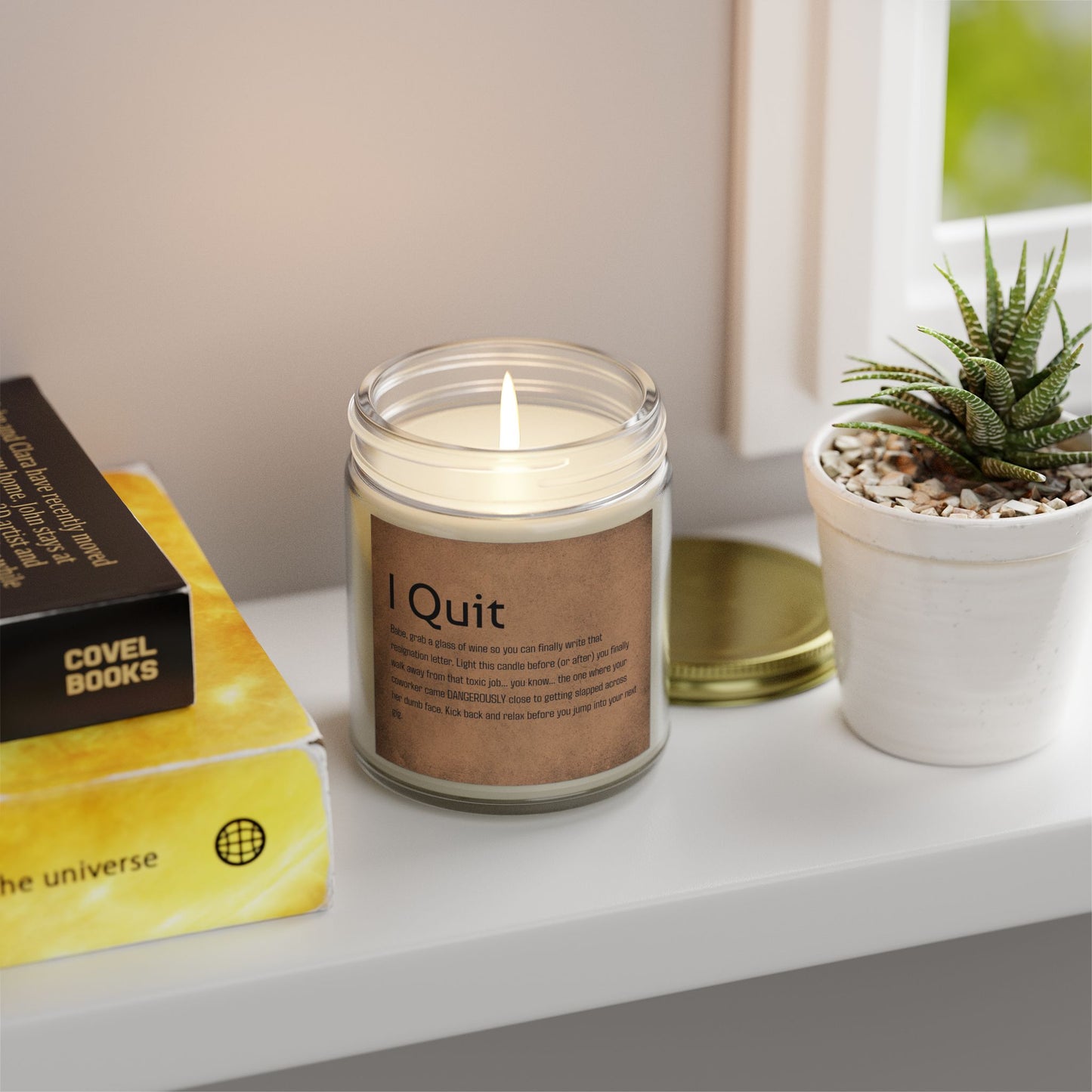 I Quit Scented Candle - Motivational Coconut Apricot Wax, Relaxing Home Decor, Self-Care Gift, Office Stress Relief
