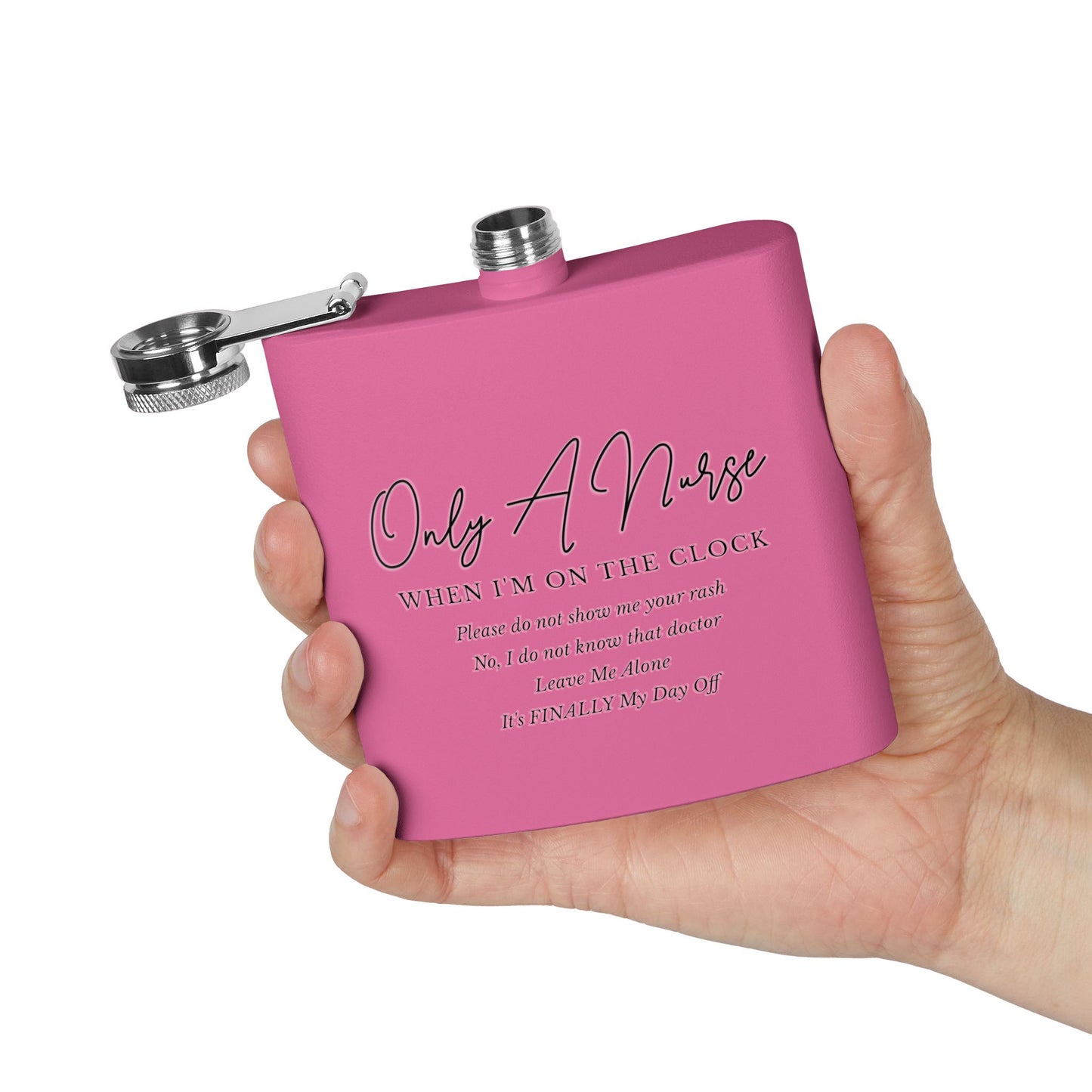 Nurse On The Clock Flask, Healthcare Worker Gift, Funny RN Gift, Medical Professional Gift, Stainless Steel Drinkware, Hospital Staff