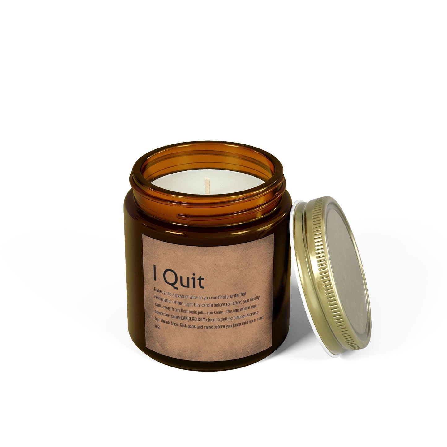 I Quit Scented Candle - Motivational Coconut Apricot Wax, Relaxing Home Decor, Self-Care Gift, Office Stress Relief