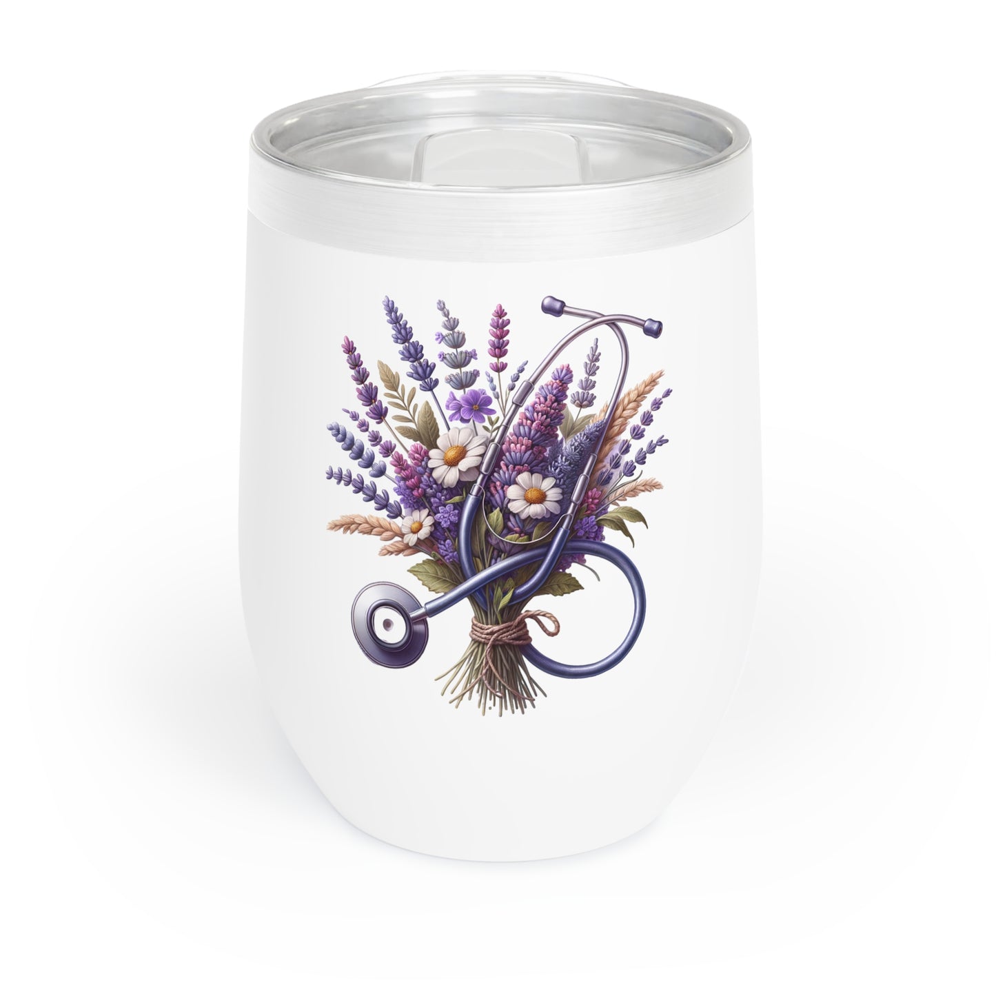 Wine Tumbler - Floral Lavender Stethoscope Nurse Relaxation Glass