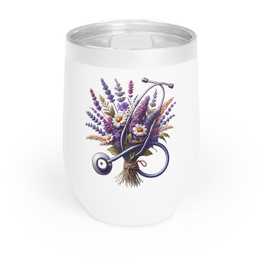 Wine Tumbler - Floral Lavender Stethoscope Nurse Relaxation Glass