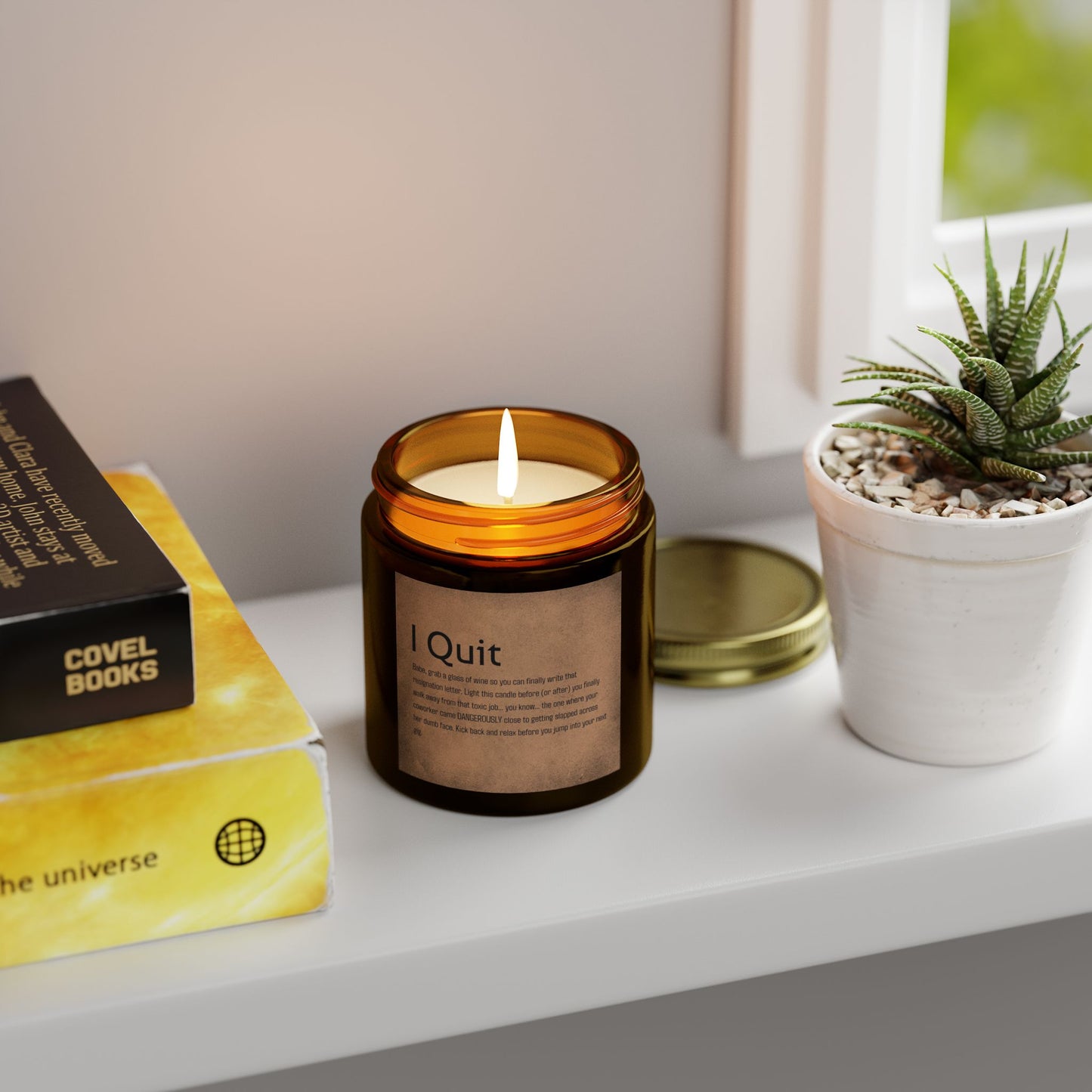 I Quit Scented Candle - Motivational Coconut Apricot Wax, Relaxing Home Decor, Self-Care Gift, Office Stress Relief