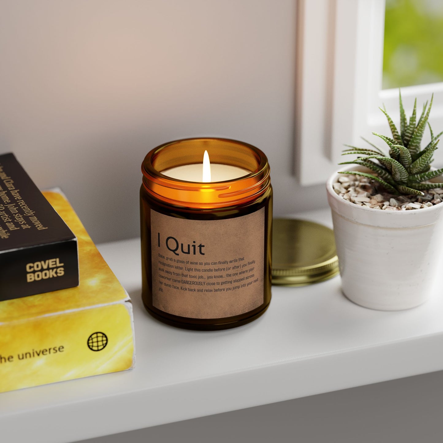 I Quit Scented Candle - Motivational Coconut Apricot Wax, Relaxing Home Decor, Self-Care Gift, Office Stress Relief