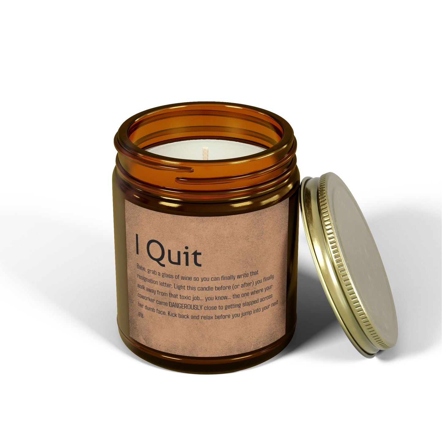 I Quit Scented Candle - Motivational Coconut Apricot Wax, Relaxing Home Decor, Self-Care Gift, Office Stress Relief