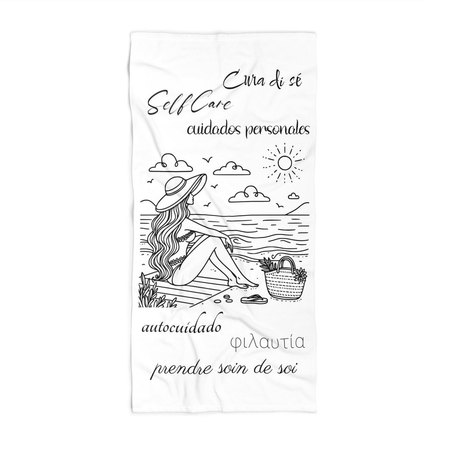 Self-Care Beach Towel | Cute Summer Towel for Beach Days, Travel Towel, Relaxation Gift, Inspirational Beach Gear, Vacation Essentials