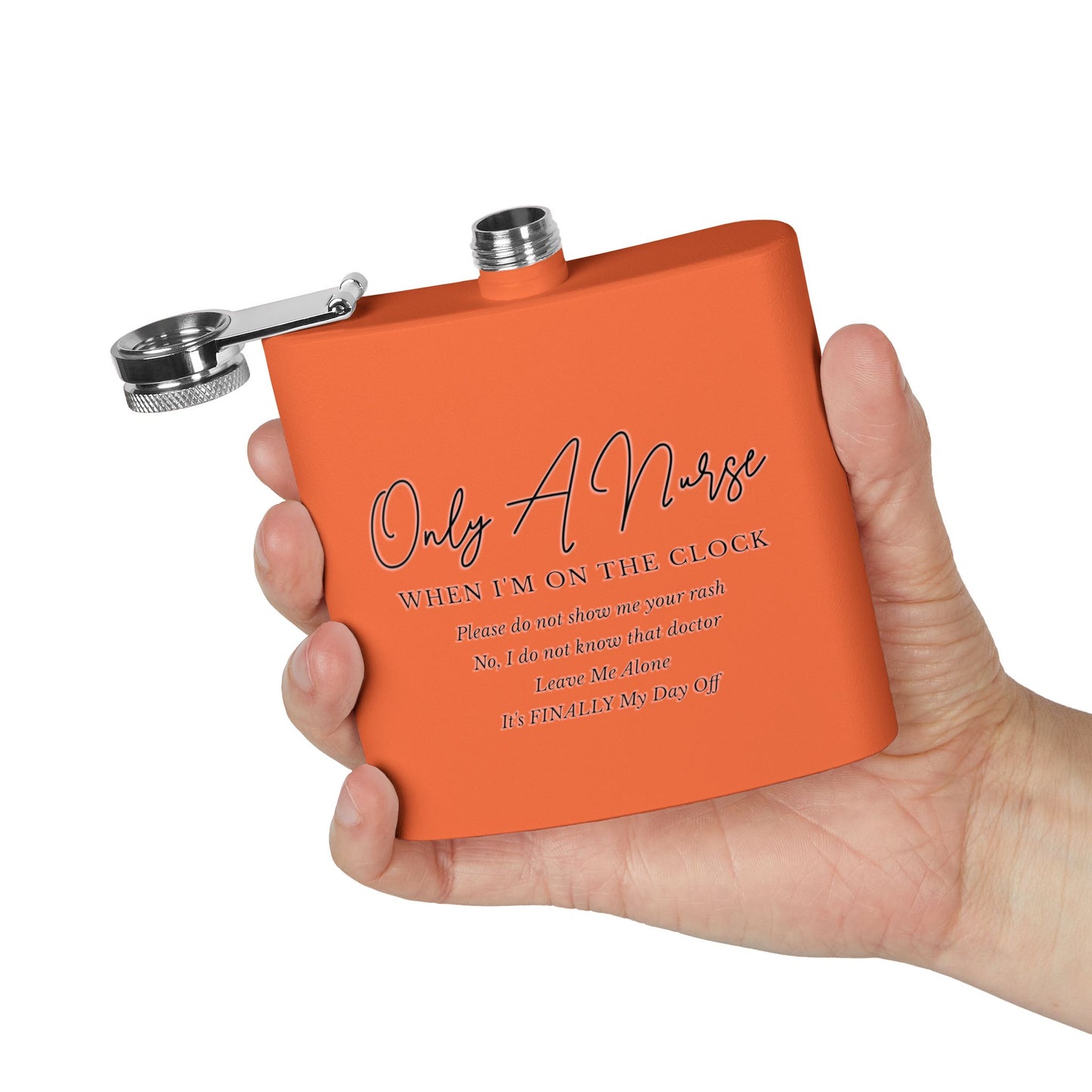 Nurse On The Clock Flask, Healthcare Worker Gift, Funny RN Gift, Medical Professional Gift, Stainless Steel Drinkware, Hospital Staff