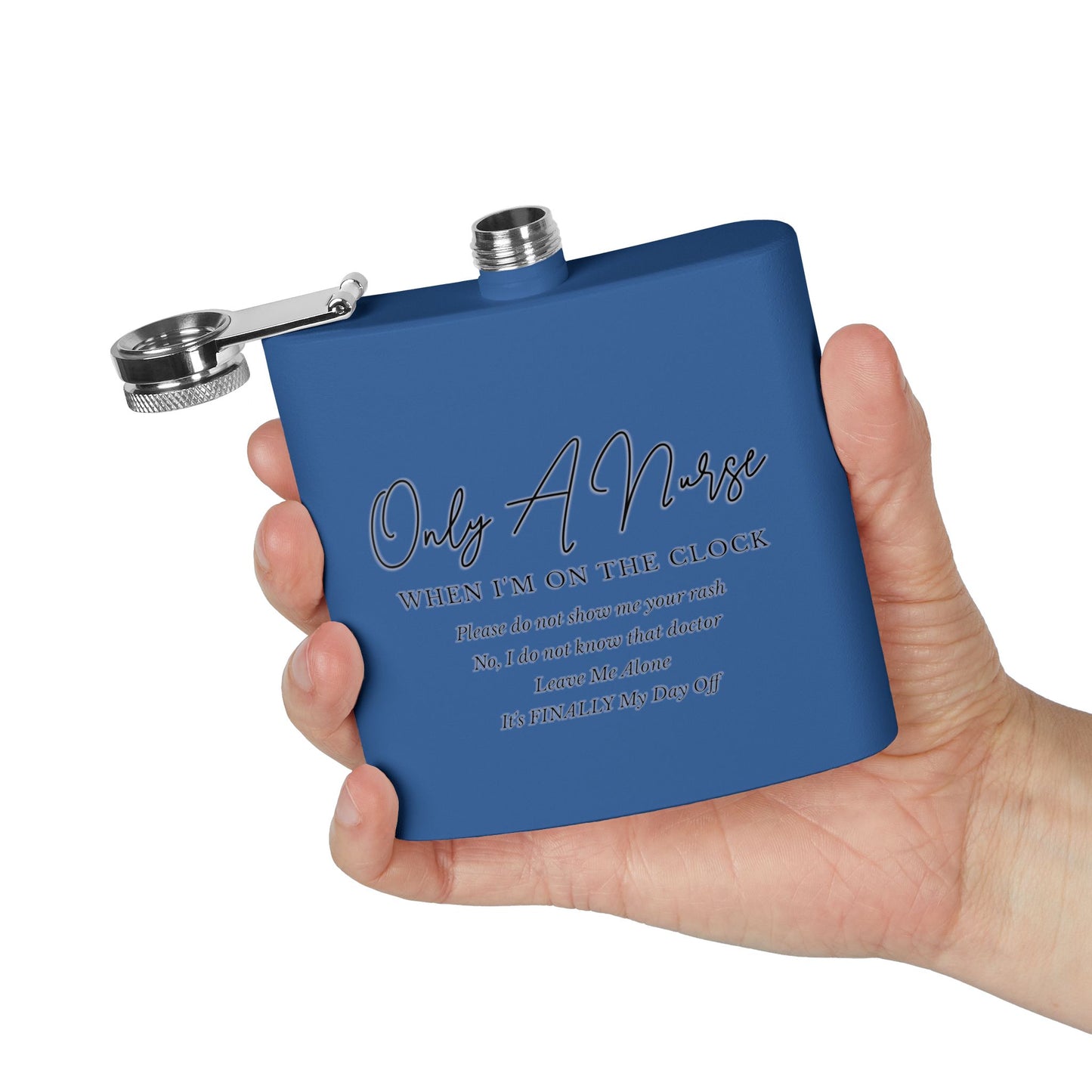 Nurse On The Clock Flask, Healthcare Worker Gift, Funny RN Gift, Medical Professional Gift, Stainless Steel Drinkware, Hospital Staff