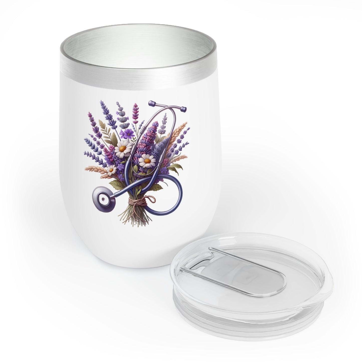Wine Tumbler - Floral Lavender Stethoscope Nurse Relaxation Glass
