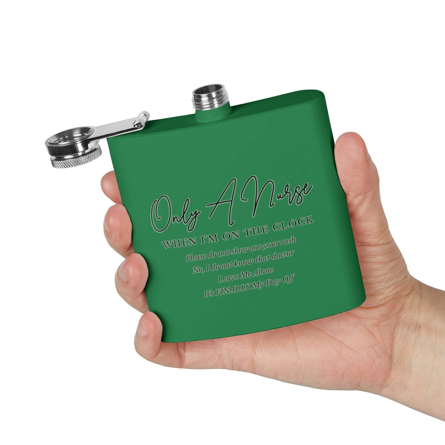 Nurse On The Clock Flask, Healthcare Worker Gift, Funny RN Gift, Medical Professional Gift, Stainless Steel Drinkware, Hospital Staff